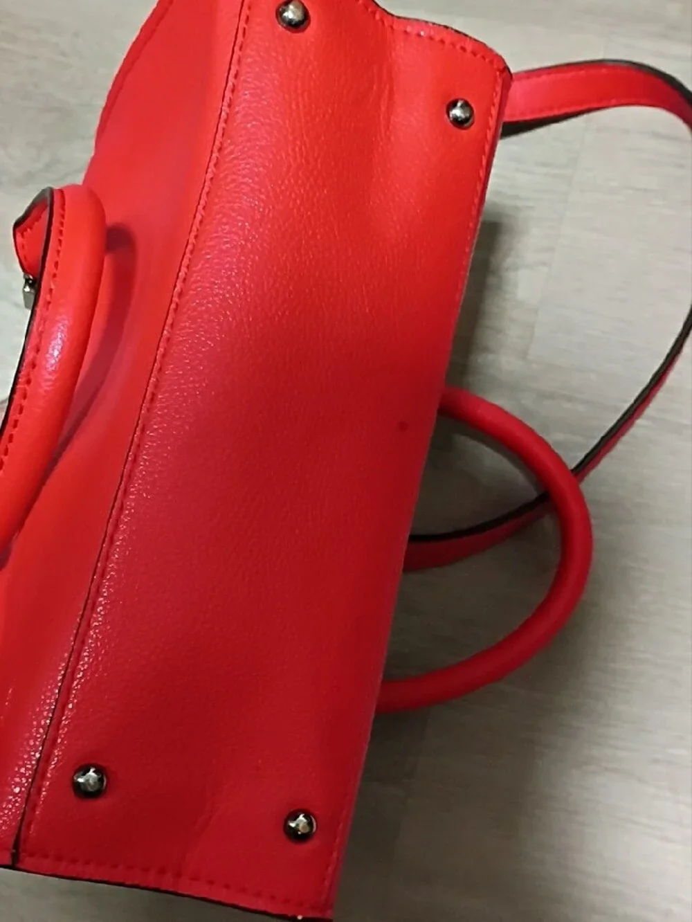 Guess Red Leather Structured Satchel with Top Handles